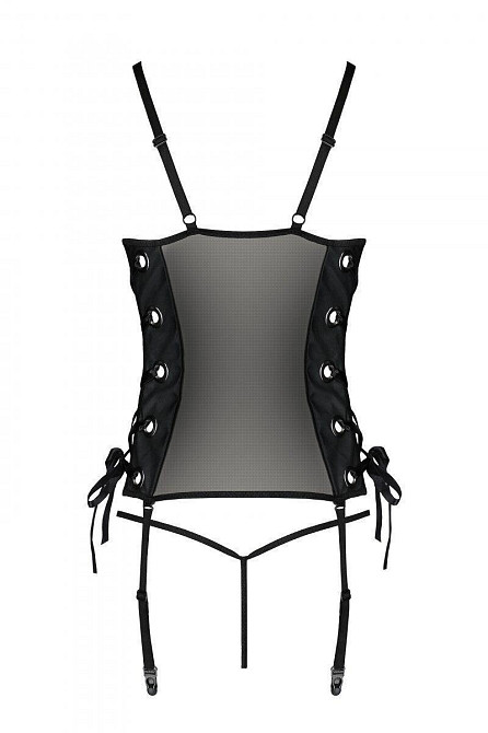 Сітчастий корсет з люверсами та знімними пажами Passion MALWIA CORSET S/M, black, екошкіра, стрінги Sex Aura Київ - фото 5