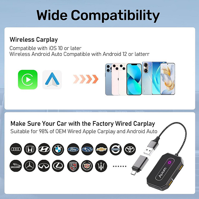 Автомобильный беспроводной адаптер для CarPlay Android Auto, для авто с проводным CarPlay, Plug & Pl Киев - изображение 7