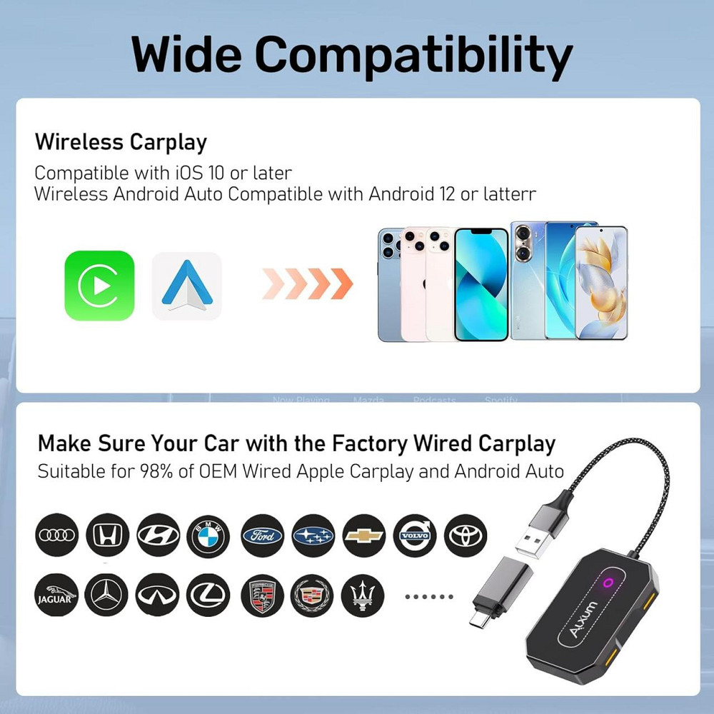 Автомобільний бездротовий адаптер Alxum для CarPlay Android Auto, для авто з дротовим CarPlay, Plug & Play карплей Київ - фото 7
