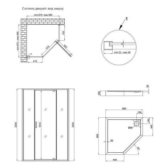 Набор Qtap душевая кабина Scorpio BLA10995-AC6 Clear 2120x900x900 мм + поддон Diamond 309912 90x90x12 см с сифоном Киев