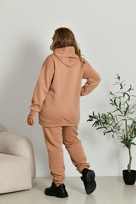 Женский прогулочный костюм: худи и штаны батал в спортивном стиле трехнитка на флисе Беж, 64/66 Одесса - изображение 4