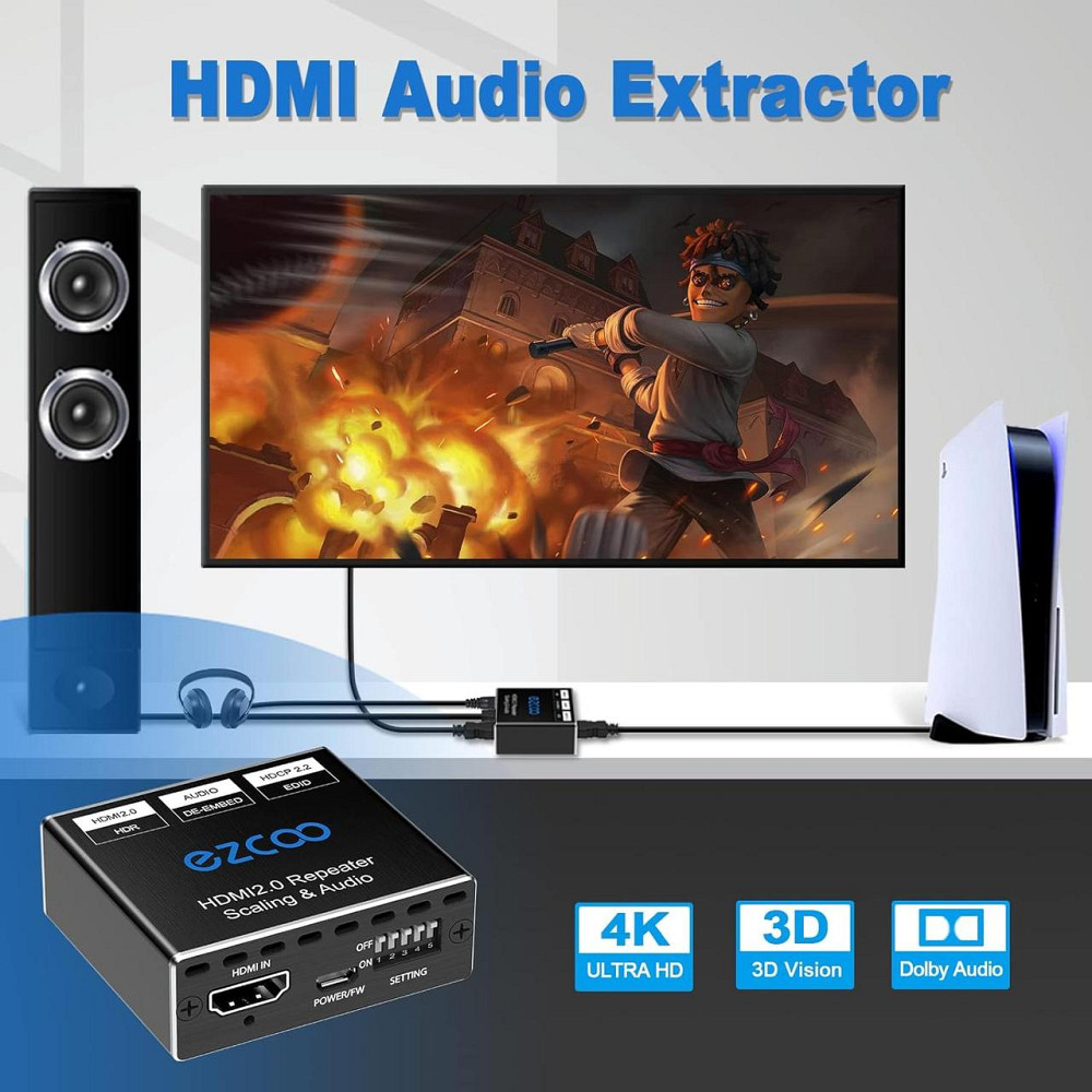 HDMI 2.0 аудіо-екстрактор 4K 60Hz, SPDIF 5.1CH, 3.5 мм L/R, HDR, EDID, HDCP 2.2, сумісність з PS5, Xbox, Apple TV Київ - фото 8