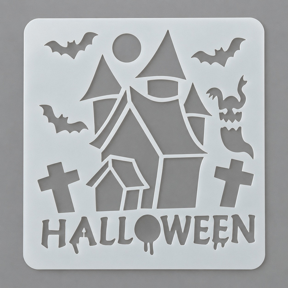 Трафарет для торта на Хелловін Замок із кажанами та написом Halloween кондитерський шаблон для декору випічки Київ - фото 4