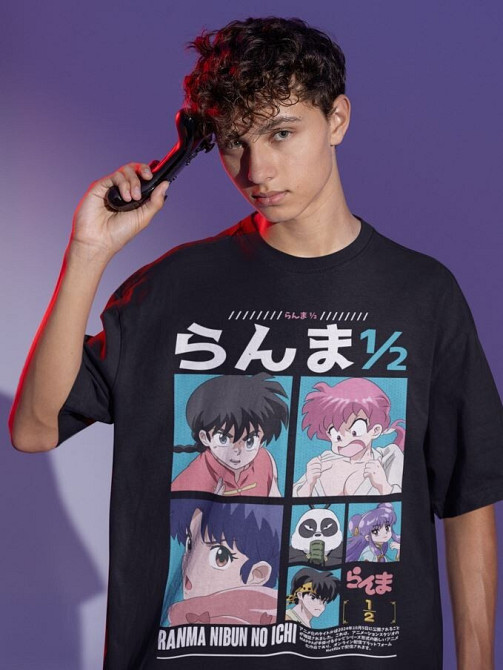 Футболка з аніме принтом Ранма Схампоо Руміко Такахасхі оверсайз (S/M/L) Чорний AnimeJ0981 Дніпро - фото 2