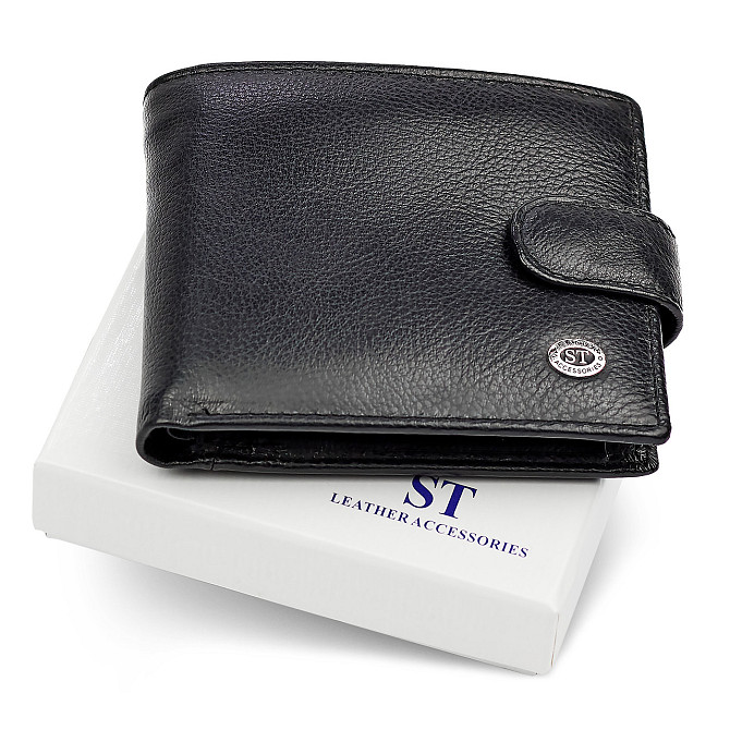 Кожаное мужское портмоне на кнопке ST Leather ST-104-1 черный Киев - изображение 3