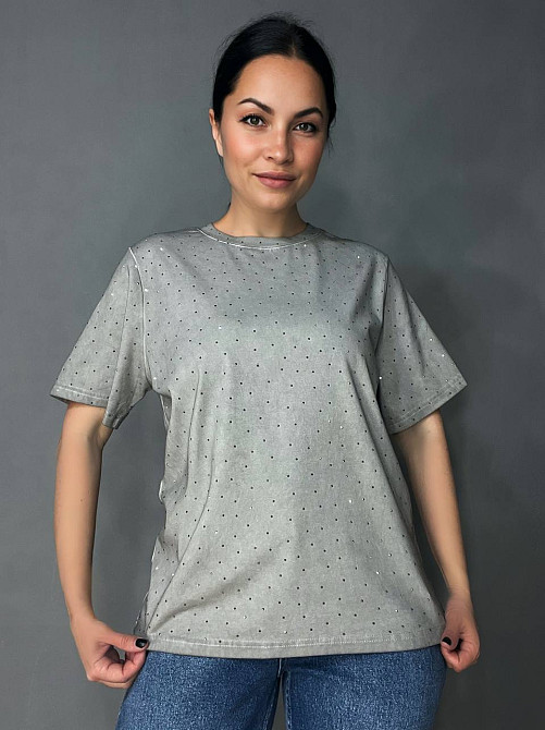 Футболка жіноча A-N 2668 варена тай дай оверсайз з камінцями сіра , сірий, one size Київ - фото 17