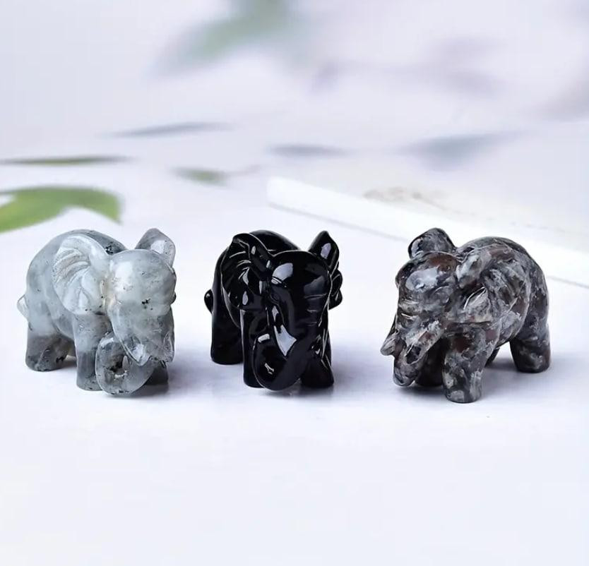 Мини-фигурка хрустального слона из натурального камня обсидиана 35 мм. Киев - изображение 2