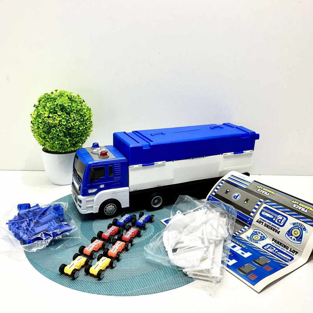 Трейлер ігровий гараж 2в1 інерційний з машинками звук світло поліція Синій (660-S17-18) Чернігів - фото 1