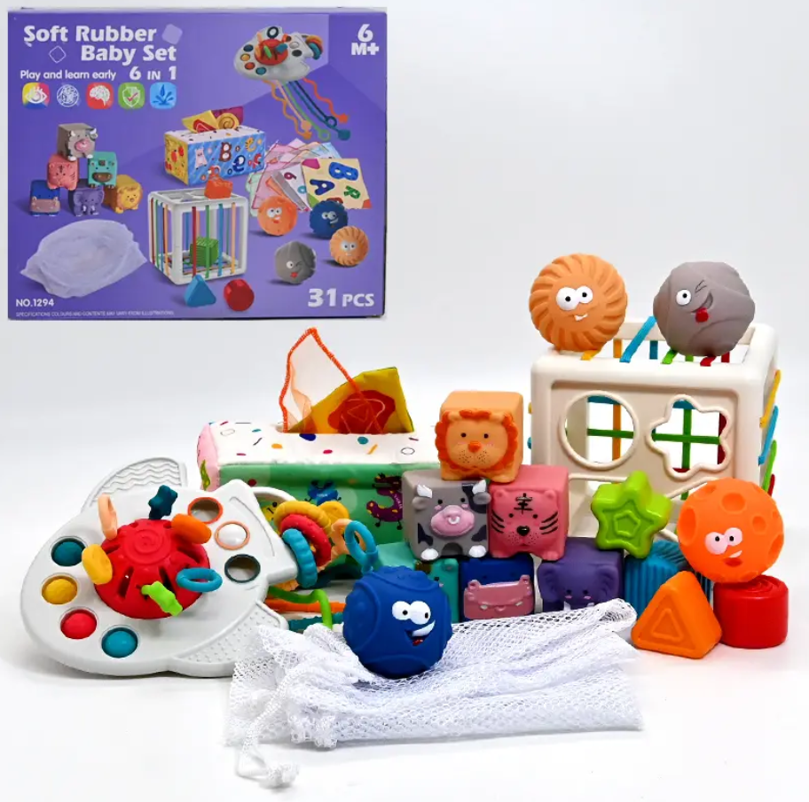 Набір для дитячого розвитку 31 елемент брязкальця прорізувач мішечок (1294) Чернигов - изображение 1