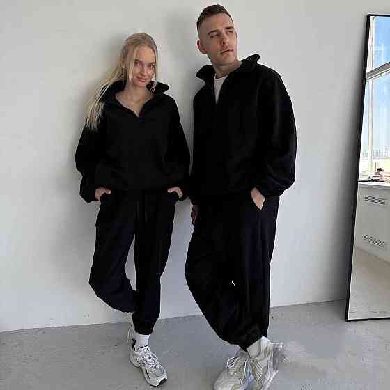 Стильний жіночий теплий костюм двосторонній щільний фліс Чорний, 46/48 Одеса