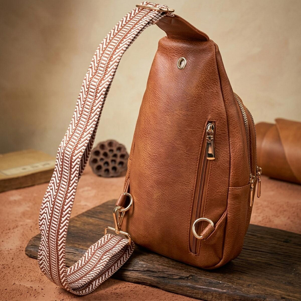 Практична жіноча сумка з однією лямкою через плече з екошкіри Vintage 22758 Рудий Київ - фото 14