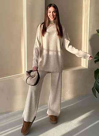 Женский теплый базовый костюм двойка мелкая машинная вязка Молочный Одесса