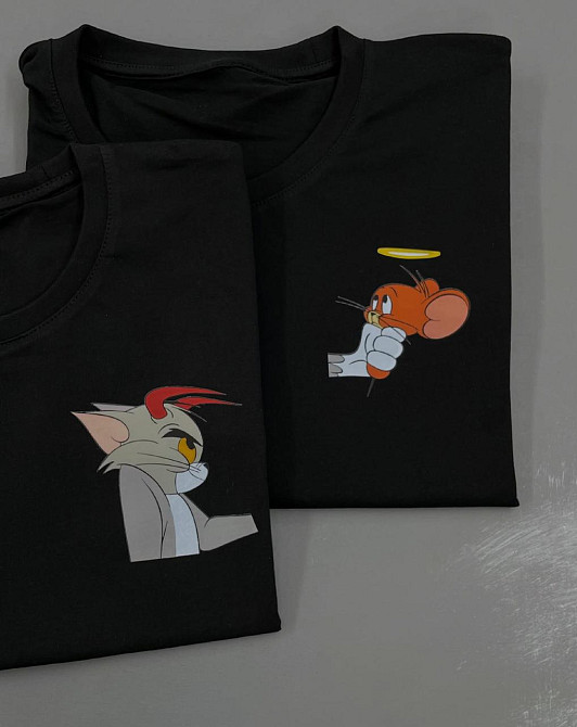 Парні футболки Tom and Jerry для закоханих | Футболки для пари з принтом Том і Джеррі Чернівці - фото 1