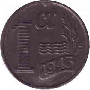 Монета 1 цент. 1943 год, Нидерланды. Полтава