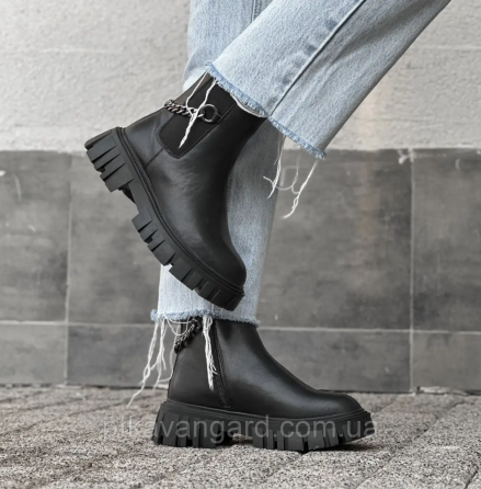 Ботинки женские Челси демисезонные из натуральной кожи с цепочкой размер 40 черный Хмельницкий