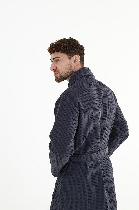 Мужской вафельный халат Ideal Textile длинный темно-серый (56860614) 3XL Черновцы - изображение 2