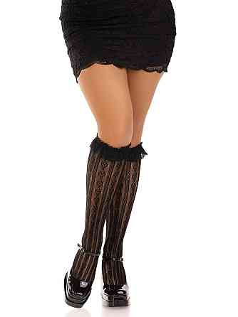 Гольфи ажурні Leg Avenue Sweetheart Ruffle Cuff Knee Highs, чорні, з рюшами, малюнок-сердечка Sex Aura Київ