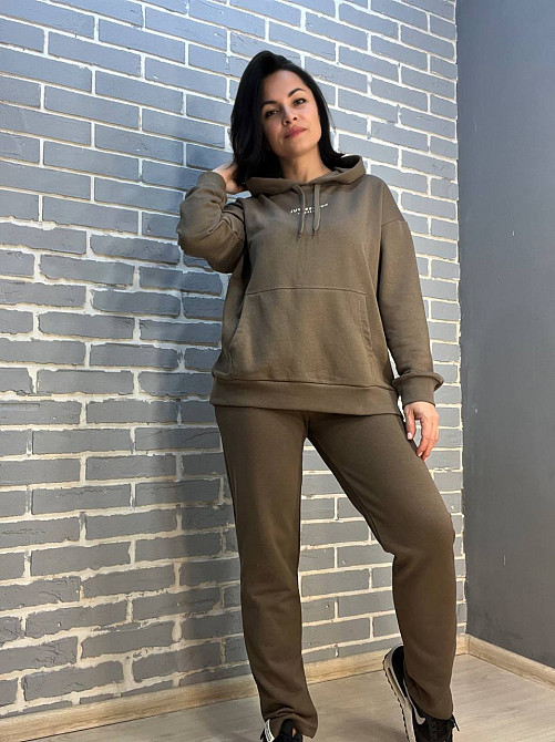 Костюм женский Joggy 8084-8081 худи надпись капюшон и брюки с разрезом шоколад, шоколад, XS Киев - изображение 11