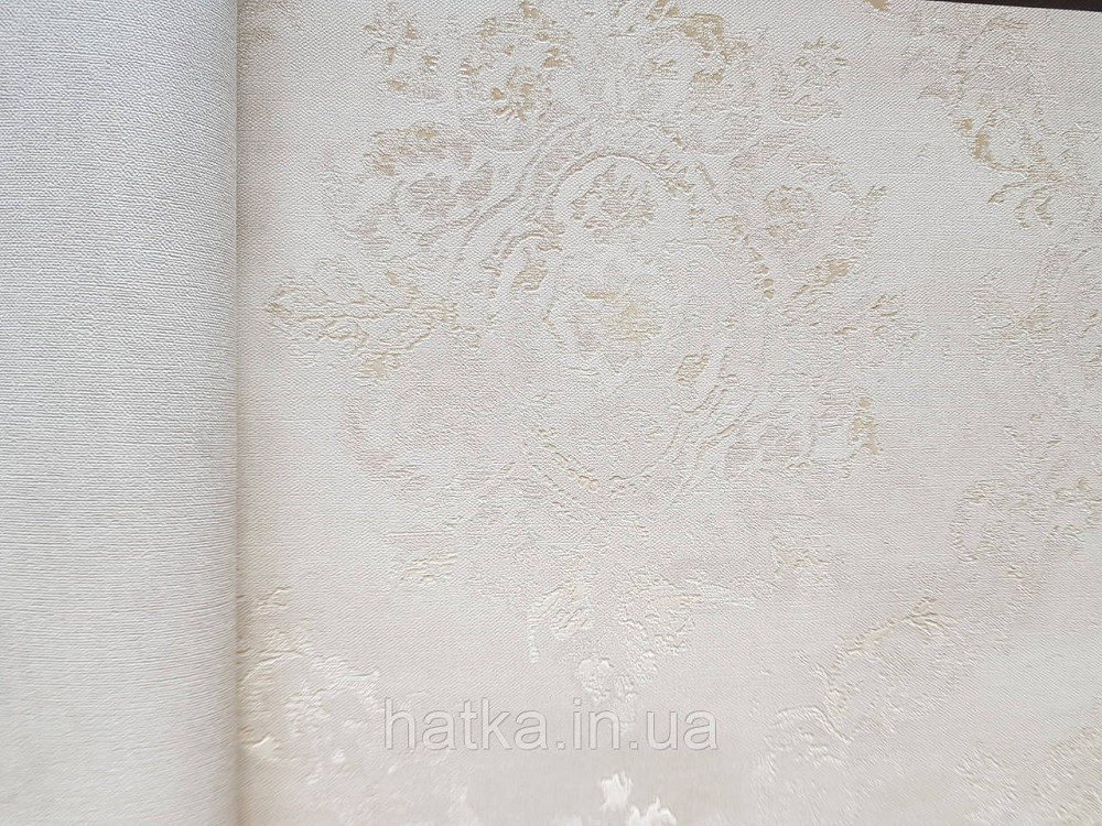 Шпалери вінілові на флізеліні AS creation Garda 1.06Х10.05 класика дамаск вензель сріблясті на біло молочному Київ - фото 2