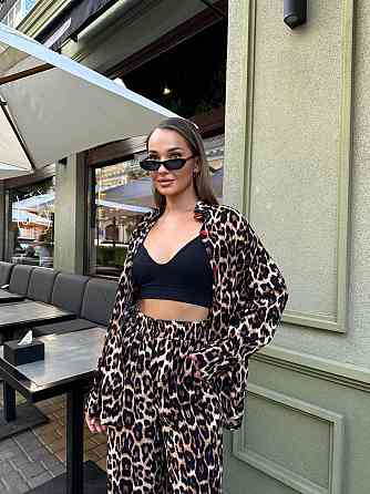 Жіночий стильний повсякденний костюм леопардовий штапель принт Одеса