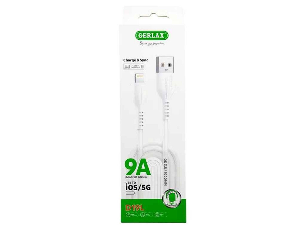 Кабель USB – Lightning iPhone D19L 9A QC3.0 OD3.0 белый 1м ТМ GERLAX Киев - изображение 1