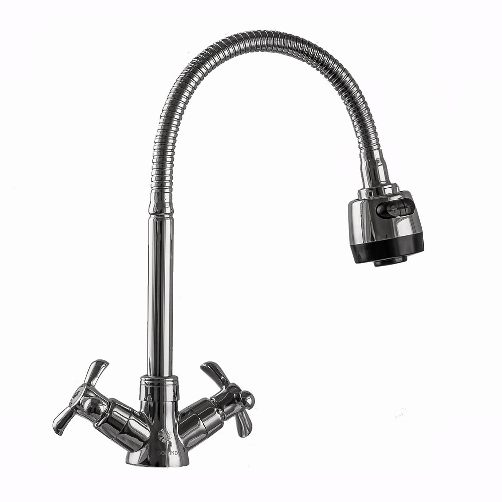 Змішувач для кухні DOMINO DK-H1-2N-103MA Chrom хрест кераміка,с гофровиливом Луцк - изображение 3