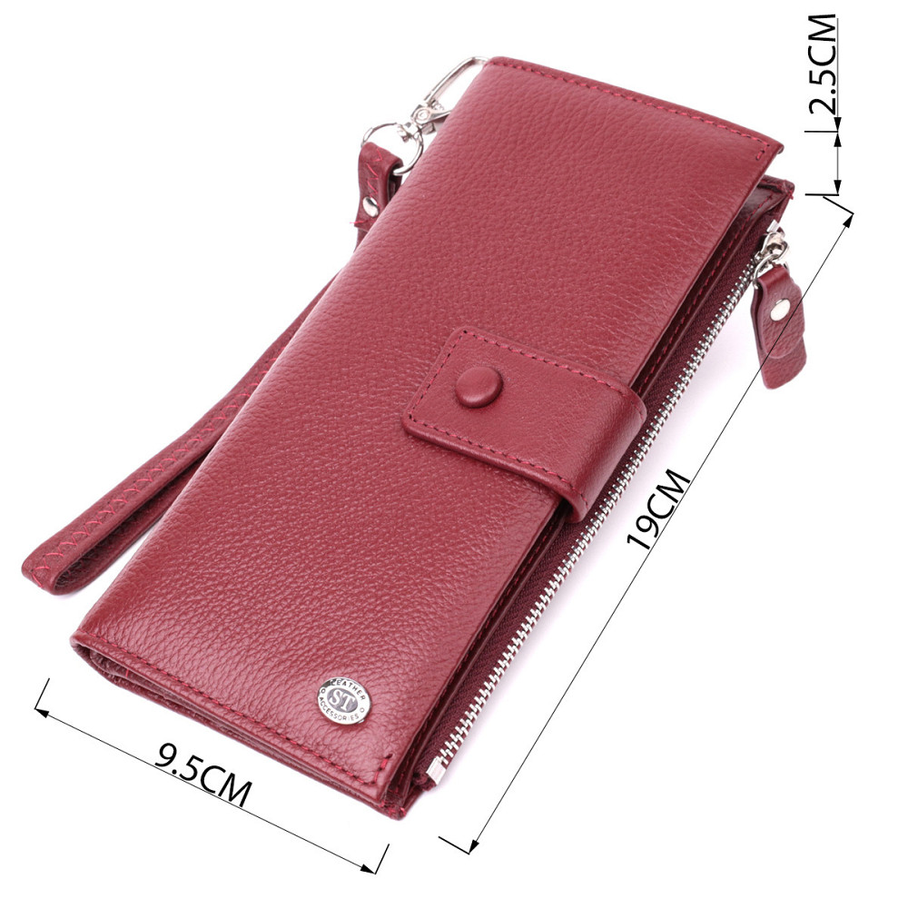 Вертикальний жіночий гаманець-клатч із натуральної шкіри ST Leather 22535 Бордовий Київ - фото 9