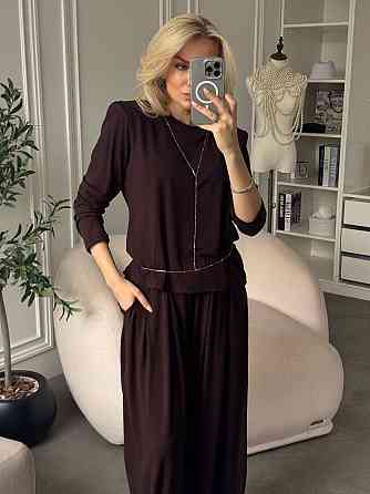 Костюм з турецької віскози: лонгслів і штани-аладдін, вільний крій, шоколад, розмір S-L Лубни