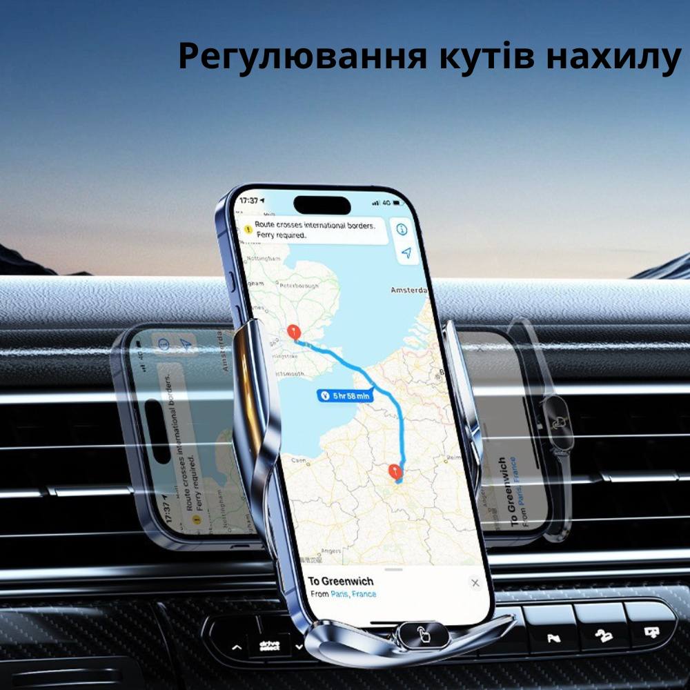 Тримач для телефону, автомобільний з бездротовою магнітною зарядкою 15w Type-C, Micro, Lightning, сріблястий Кам'янець-Подільський - фото 9