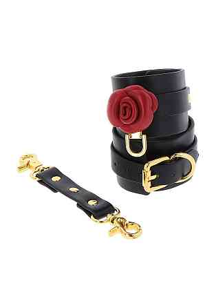 Чорні наручники Taboom Wild Roses Wrist Cuffs з декоративними червоними трояндами Sex Aura Київ