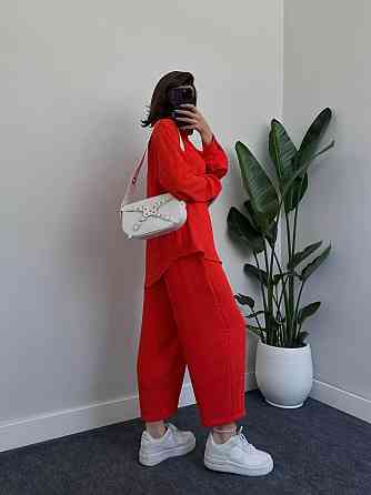 Жіночий легкий брючний костюм-двійка: сорочка та штани американський креп Червоний, 42/44 Одеса