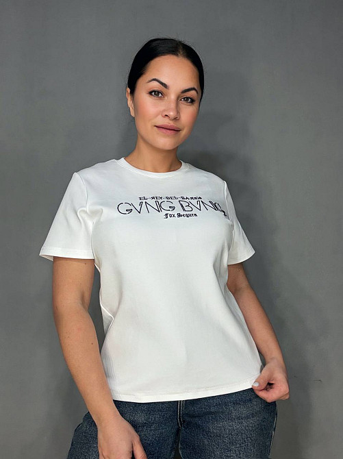 Футболка женская A-N 30153 с вышивкой базовая однотонная one size, белый, one size Киев - изображение 1