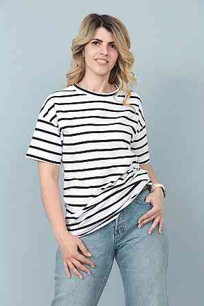 Подовжена футболка в смужку "Modis" оптом від виробника | Норма і батал Чорний, 50-52 Київ