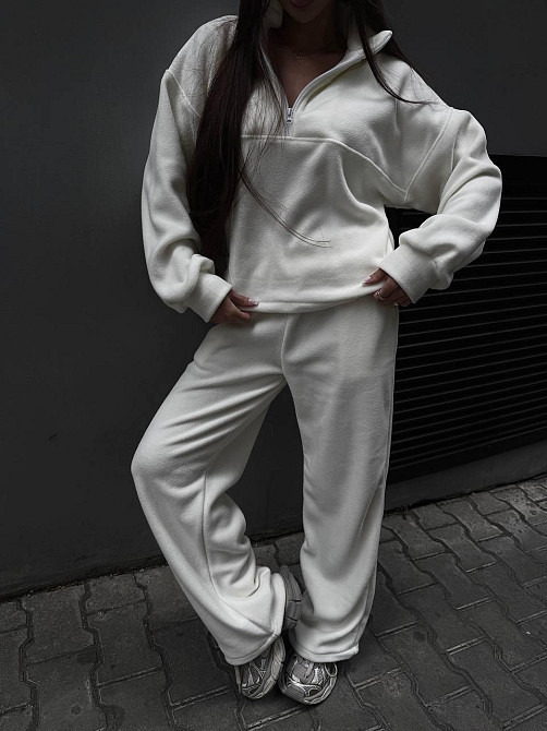 Женский удобный теплый костюм из флиса двусторонний Молочный, 46/48 Одесса - изображение 6