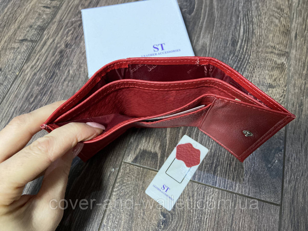 Червоний шкіряний жіночий міні гаманець з натуральної шкіри ST Leather Київ - фото 3