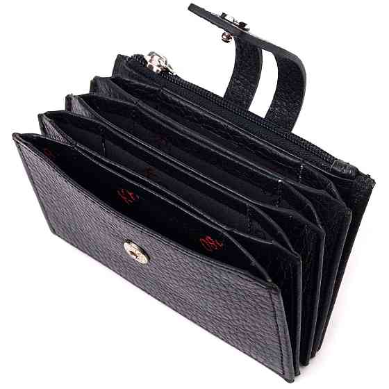 Практичний картхолдер із натуральної зернистої шкіри KARYA 21332 Чорний Київ