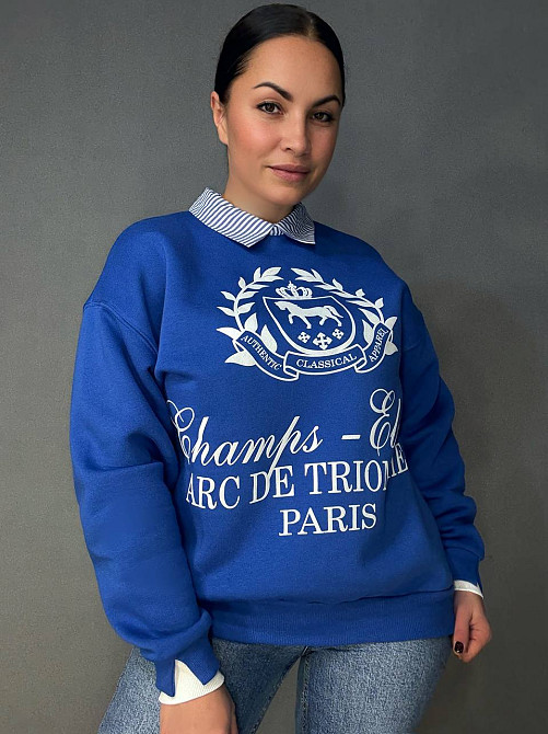 Світшот жіночий OLIVIA 2473 утеплений на флісі з коміром та принтом, синій, one size Київ - фото 19