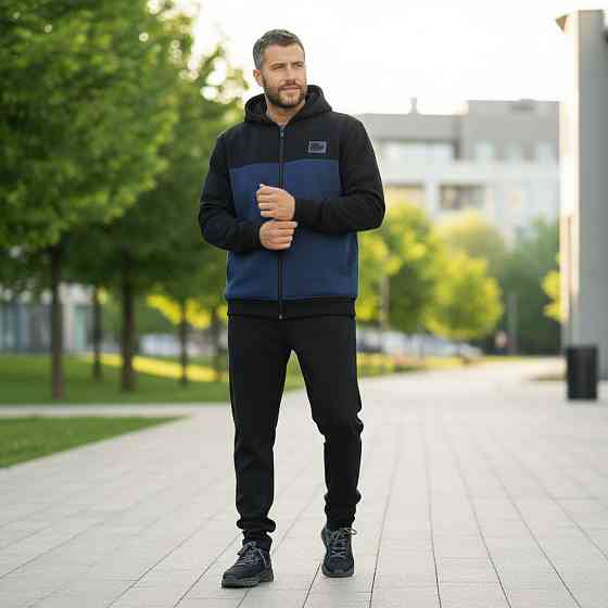 Теплий спортивний костюм чоловічий із флісом Чорний, 52 Харків