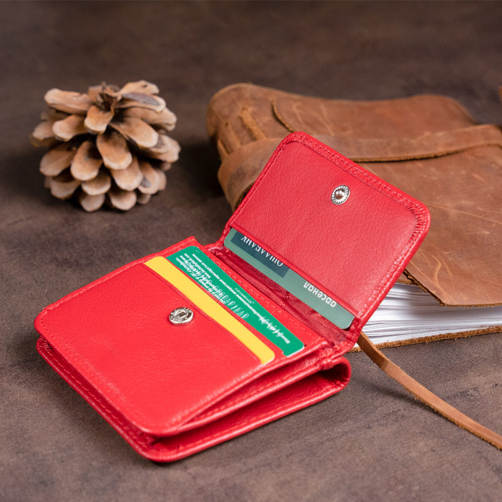 Маленький гаманець на кнопці жіночий Червоний (ST Leather) Київ - фото 3