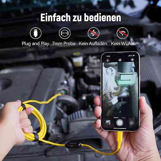 Эндоскопическая камера 7 мм 2 МП с подсветкой для iPhone/iPad iOS 12+, кабель 5 м IP67 влагозащищенная Киев