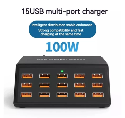 Мережевий зарядний пристрій HW-15/100W 100 W (15 х USB12W) Чорний Київ - фото 2