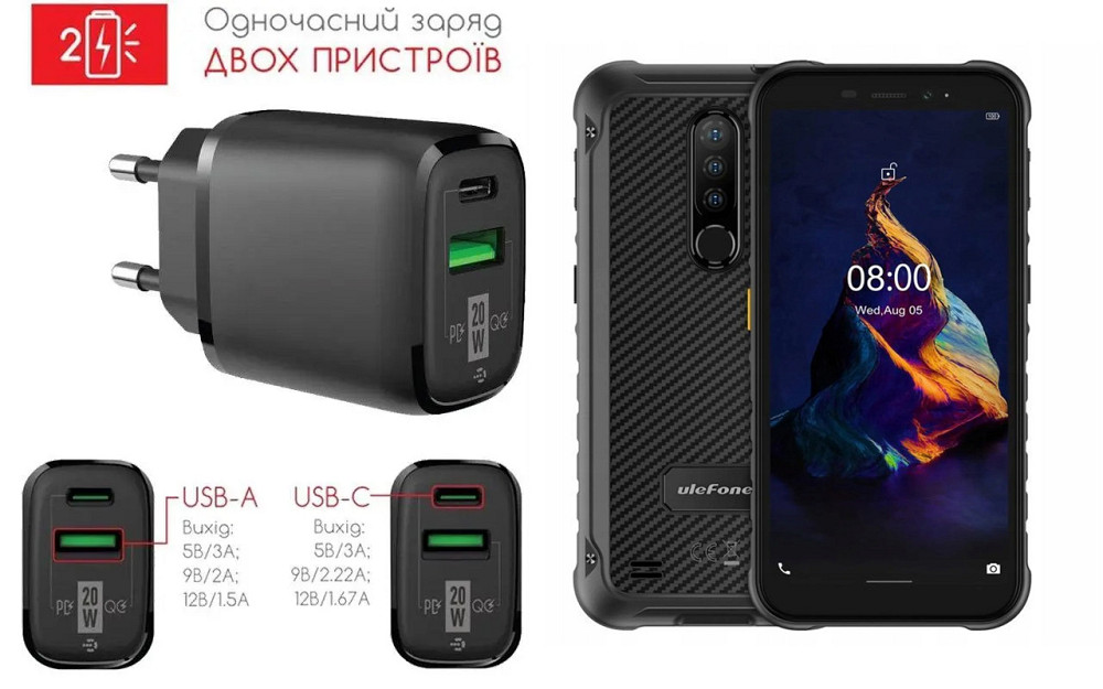Сетевое зарядное устройство для Ulefone Armor X8, Armor X8I, 20W 3A, Quick Charge 3.0 Киев - изображение 1