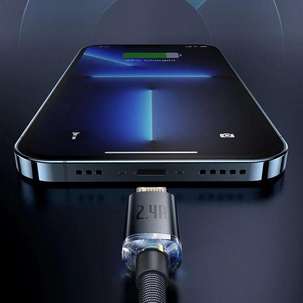 Кабель Baseus Crystal Shine Series для быстрой зарядки и передачи данных USB - Lightning 2.4A 1.2m, цвет Одесса - изображение 4
