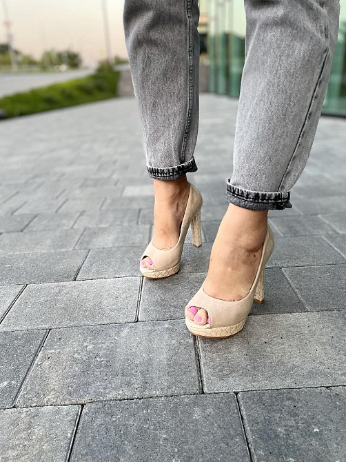 Туфлі жіночі F335 бежеві екозамша каблук 11 см (2553) Коломыя - изображение 9