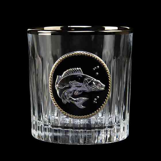 Набір для віскі “GOLDFISH” 6 келихів 360 мл, графін 750 мл, кришталь з платиною, зображення зі срібла з позолотою Рівне