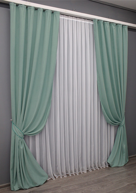 Комплект готовых штор VR-Textil Микровелюр Petek № 1508ш Мятный 150х290 см 2 шт (33-0383) Киев - изображение 3