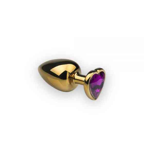 Металева анальна пробка з кристалом Gold Heart Amethyst, M Sex Aura Київ