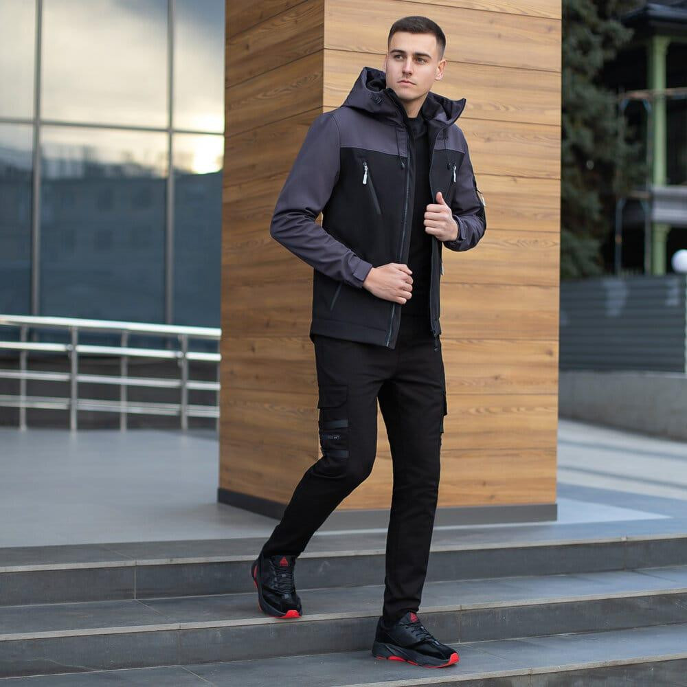 Куртка чоловіча демісезонна з капюшоном чорно-сіра Pobedov Korol' Lev Київ - фото 5