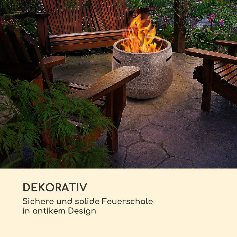 Чаша для костра Evora Ø45 см, деревянная решетка для гриля, искусственный камень, сталь, черный / имитация Ровно - изображение 2