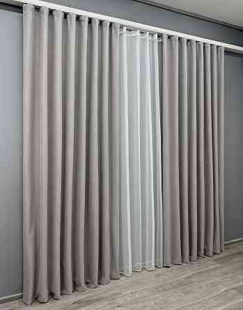 Комплект штор VR-Textil 100% блэкаут ASHEN NIGHT 200х270 2шт и Тюль 500х270 1848ш-1153т кофейно-серый с белым 71-085/6 Киев